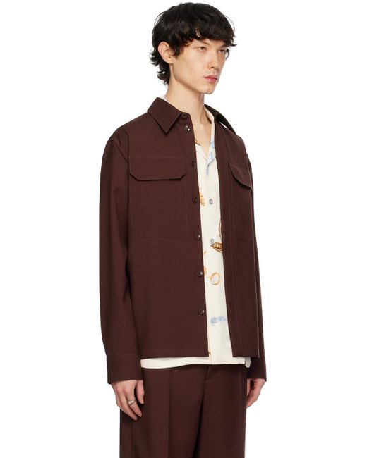 Jil Sander Multicolor Brown Spread Collar Shirt for men