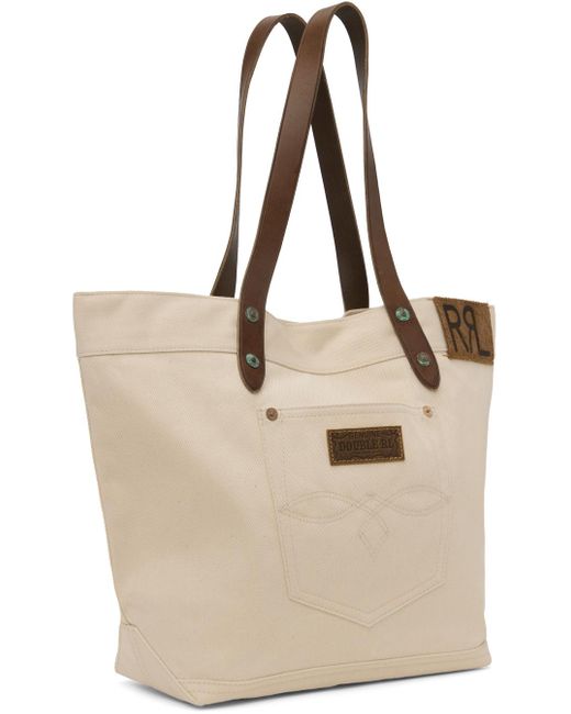 RRL Natural Off- Leather-trim Twill Tote for men