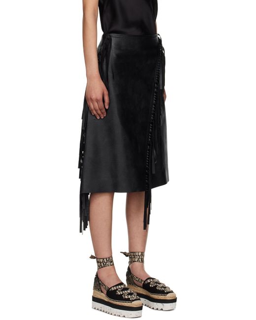 Stella McCartney Black Fringe Faux-Leather Midi Skirt