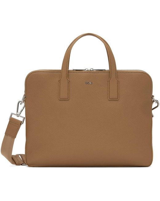 BOSS by HUGO BOSS Tan Leather Briefcase in Brown for Men | Lyst Canada