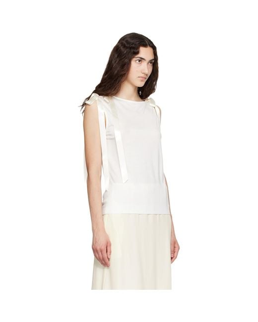 Simone Rocha White Bow Ribbon Tail Tank Top