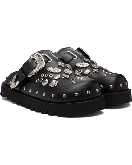 Toga Virilis Black Eyelet Metal Sabot Loafers for men