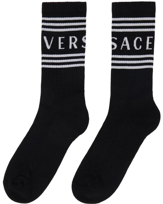 Chaussettes noir et blanc à logo rétro '90s Versace pour homme en coloris Black