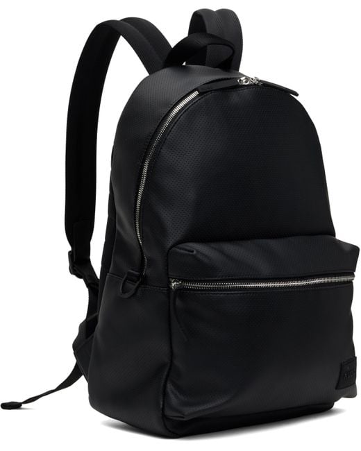 HUGO Black Perforated Faux Leather Backpack for men