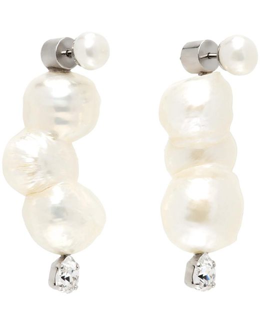 Simone Rocha White Crystal Peanut Pearl Earrings