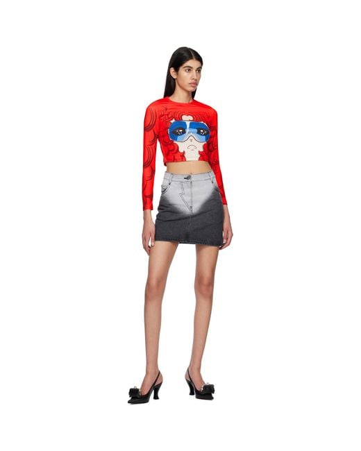 Pushbutton Black Brief-Washed Denim Miniskirt