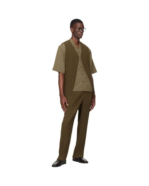 Homme Plissé Issey Miyake Green Khaki Tuxedo Pleats Trousers for men