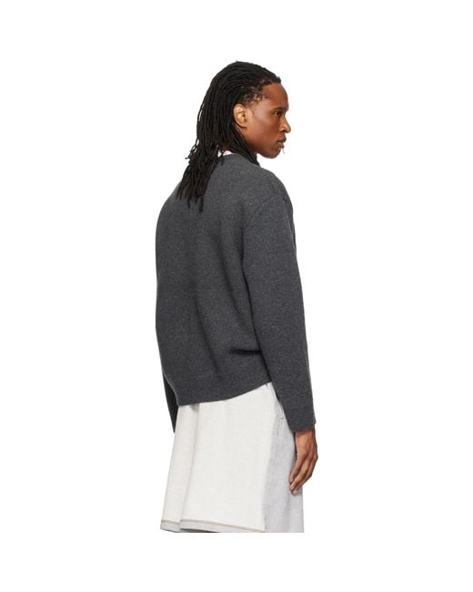 we11done Gray Logo Classic Cardigan for men