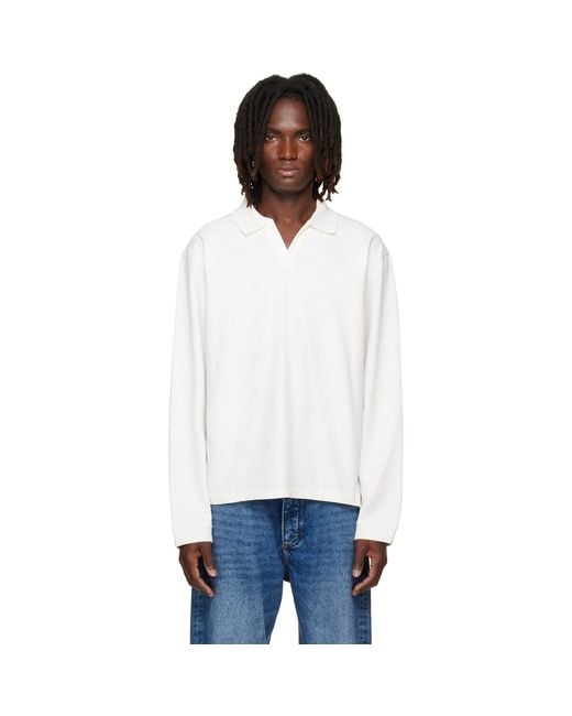 Studio Nicholson White Off- Sudds Long Sleeve Jersey Polo for men