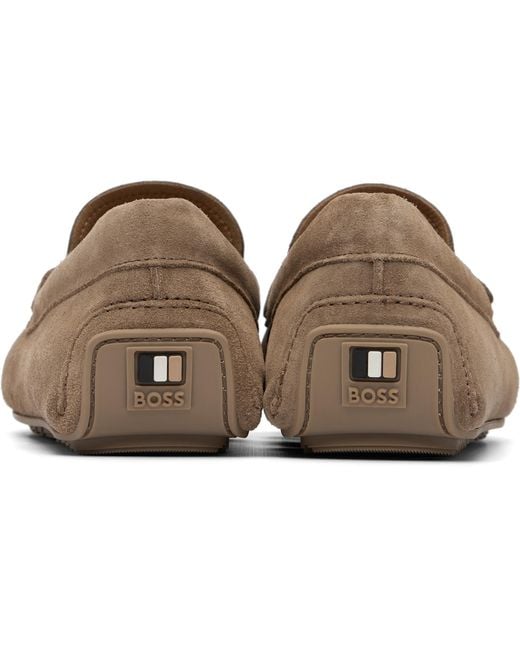 Boss Brown Penny Trim Suede Loafers for men