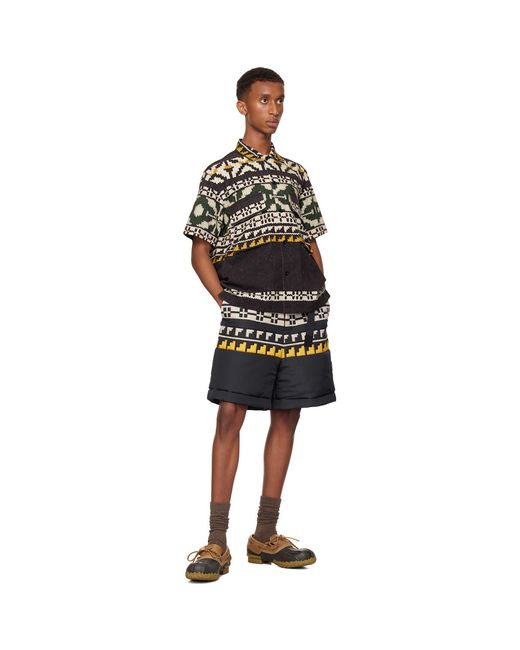Sacai Black Knit Pattern Quilted Shorts for men