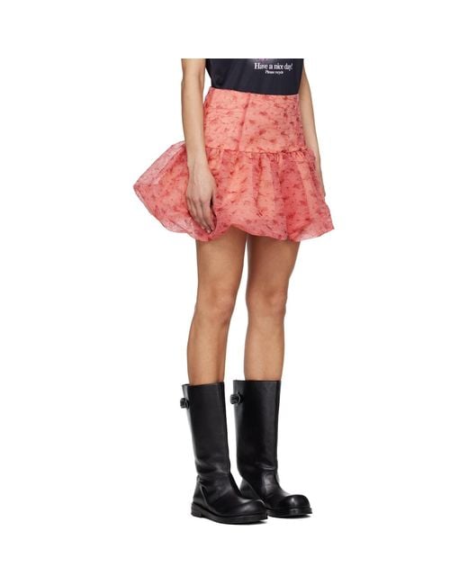 Ganni Red Shibori Organza Miniskirt