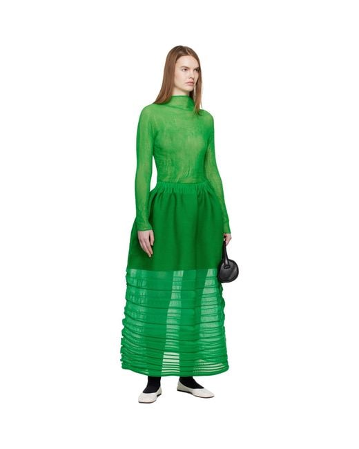 Issey Miyake Green December Moving Knit Midi Skirt