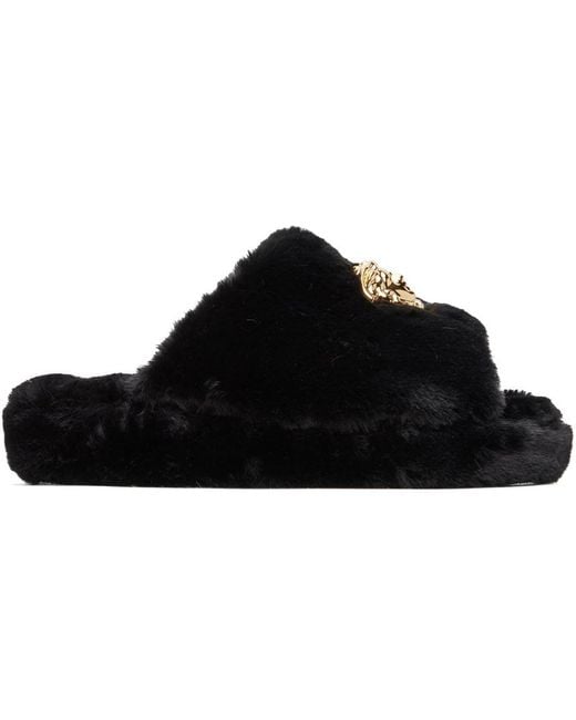 Versace Black 'la Medusa' House Fauxfur Slippers Lyst Canada