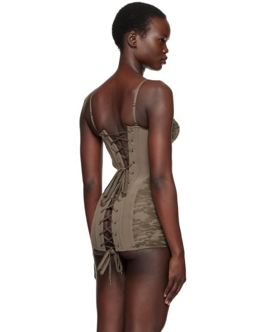 DIESEL Brown Khaki Savage X Fenty Edition Camo-Lace-Slip Corset