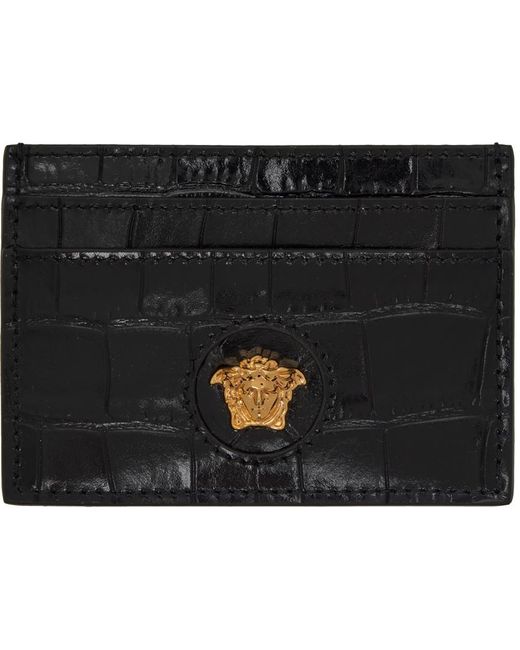 Porte-cartes noir en cuir gaufré façon croco Versace en coloris Black