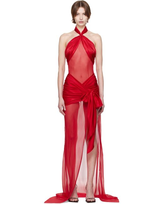 Mirror Palais Red Bow Wrap Maxi Dress