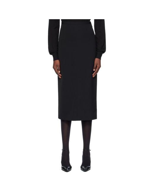 The Row Black Viscose-Wool Blend Midi Skirt