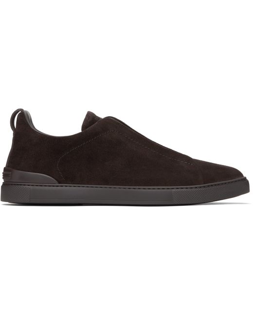 Zegna Black Suede Triple Stitch Sneakers for men