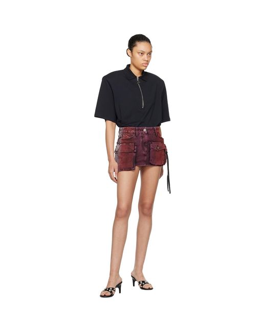 The Attico Red & Gray Fay Denim Miniskirt