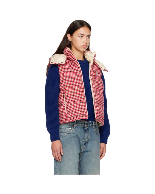 Moncler Blue Niverolle Houndstooth Wool Blend Down Vest