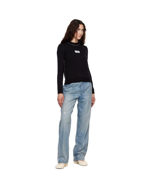 MM6 by Maison Margiela Black Contrast-Trimmed Wool Blend Knit Sweater