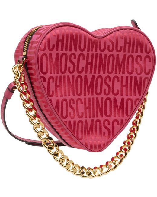 Moschino Red Pink Logo Heart Bag
