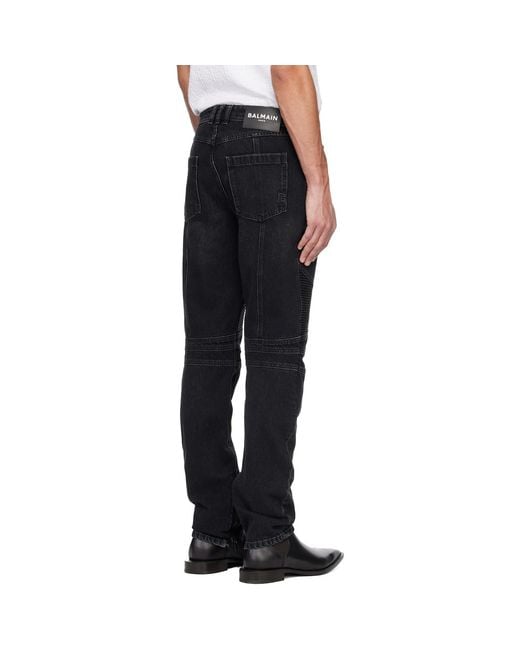 Balmain Black Vintage Denim Biker Jeans for men