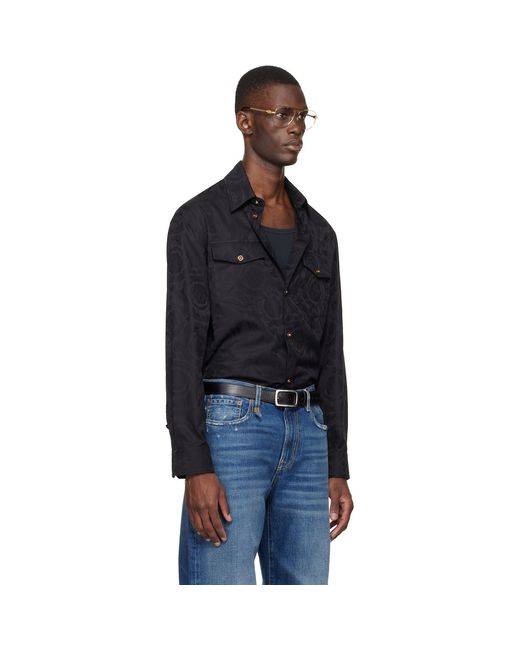 Versace Black Jacquard Cotton-Poplin Shirt for men