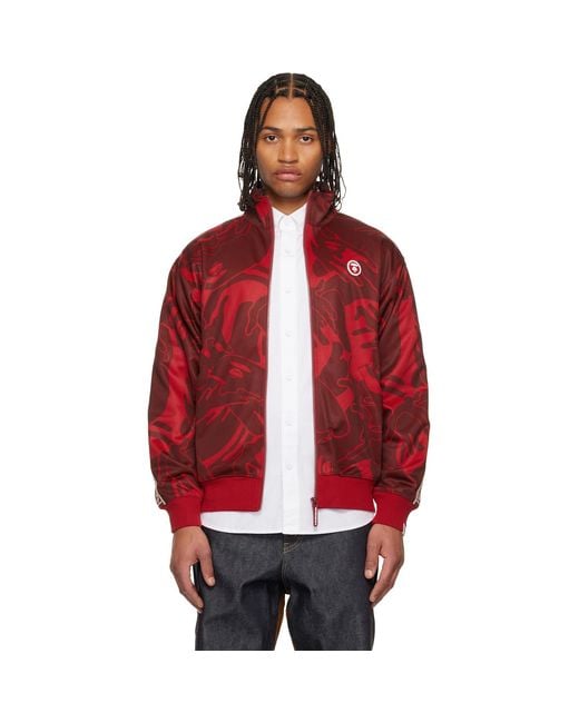 Aape By A Bathing Ape Red 'Aapenow' Moonface Camo Zip-Up Track Jacket for men