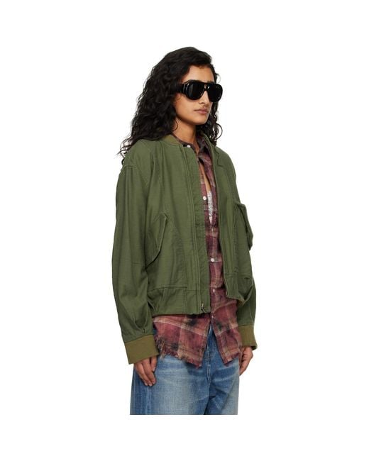 R13 Green Khaki Bubble Bomber Jacket