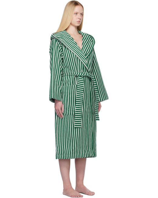 Sortie-De-Bain Vert Et Blanc En Tissu Éponge À Capuche Tekla en coloris Green