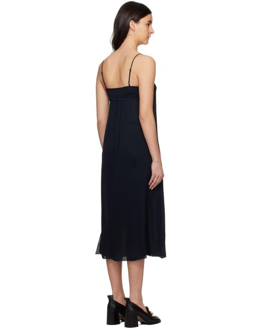 See By Chloé Black Navy Embroidered Midi Dress