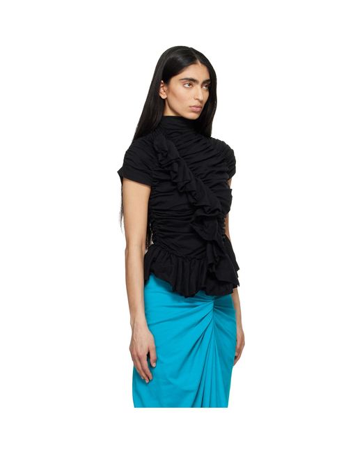 Dries Van Noten Black Fitted Gathered High-Neck Blouse