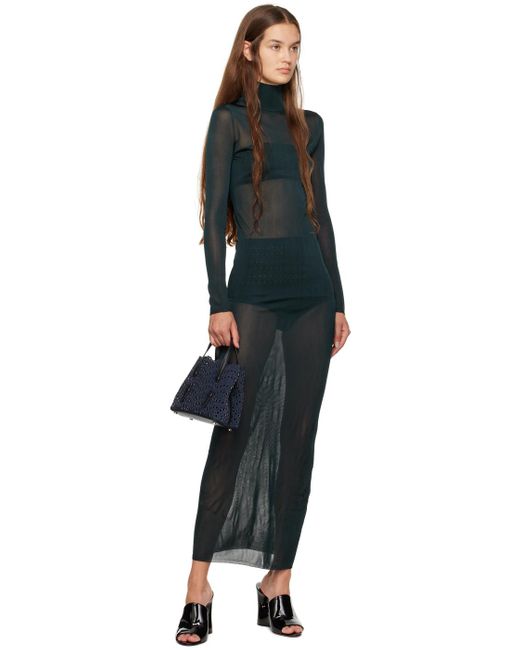 Alaïa Black Green Sheer Knit Maxi Dress