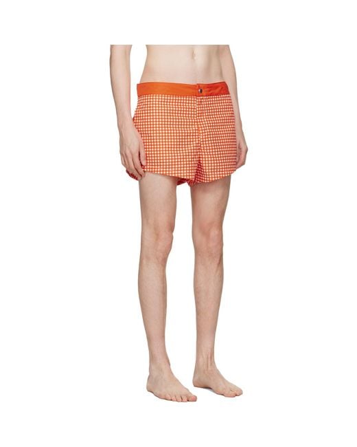 Jean Paul Gaultier Orange Gingham Swim Shorts for men