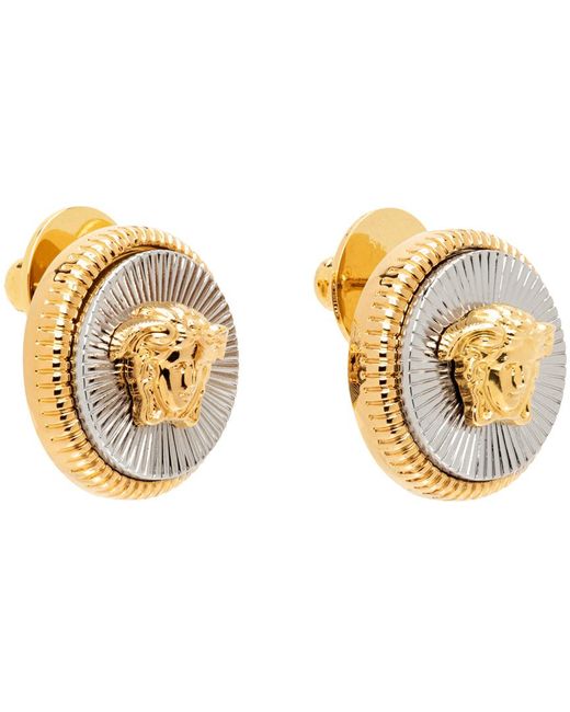 Versace Enamel Medusa Stud Earrings, Unisex, Black+gold, ONE SIZE