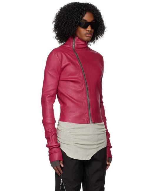 Rick Owens Red Burgundy Gary Leather Jacket for men