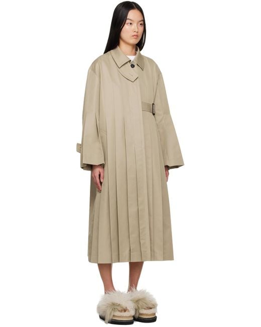 Sacai Natural Beige Pleated Trench Coat