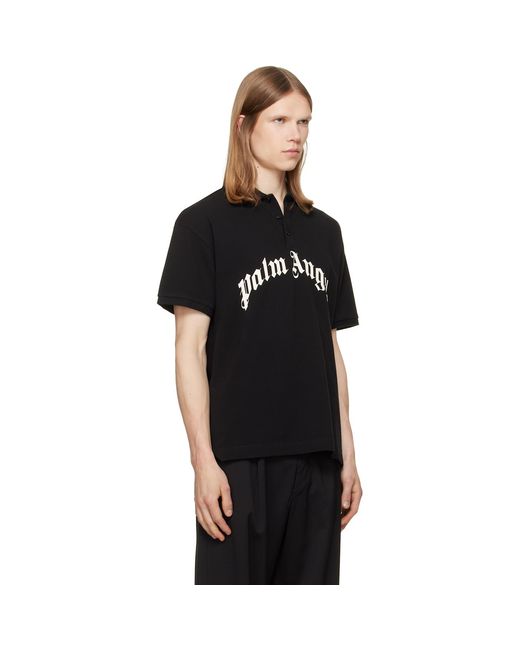 Palm Angels Black Curved Logo Polo for men