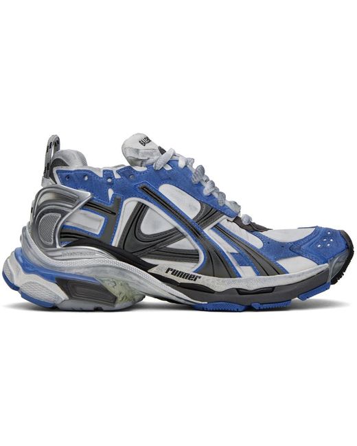 Balenciaga Blue Runner Distressed Panelled Sneakers for men