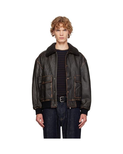 DUNST Black Detachable A-2 Leather Jacket for men