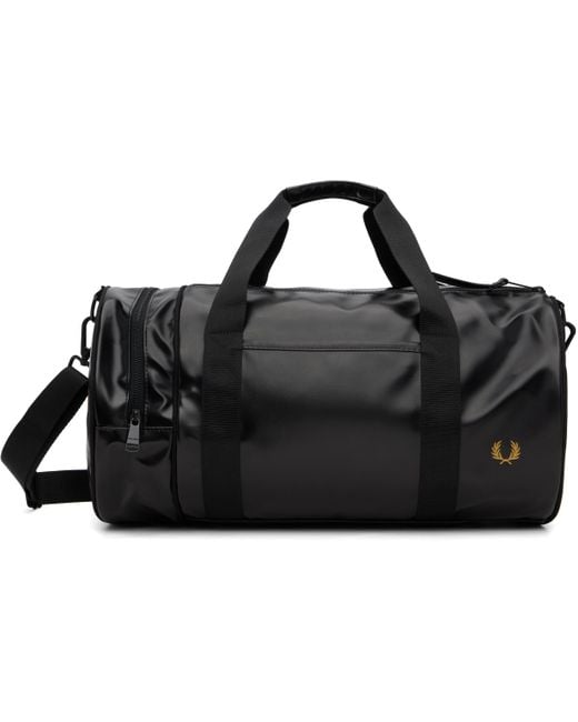 Fred Perry Black Tonal Barrel Duffle Bag for men