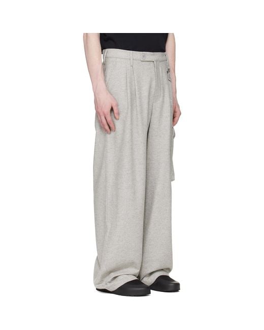 Reese Cooper White Wool Herringbone Pleated Cargo Pants for men