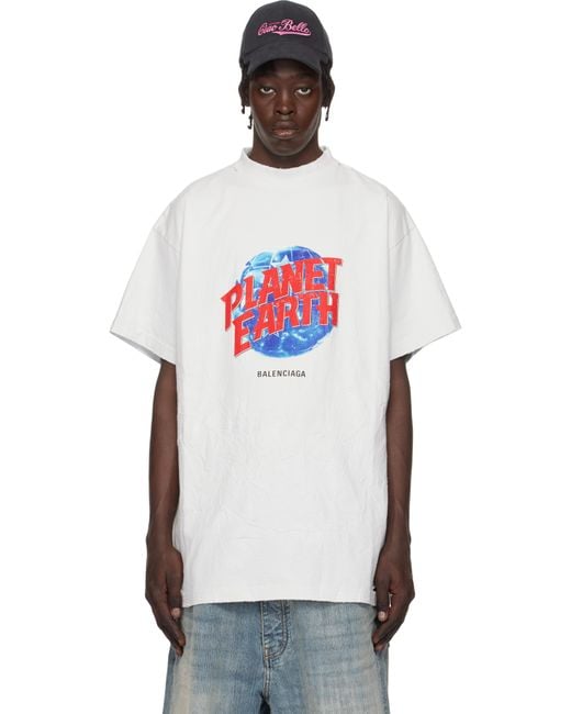 Balenciaga White 'Planet Earth' Oversized T-Shirt for men