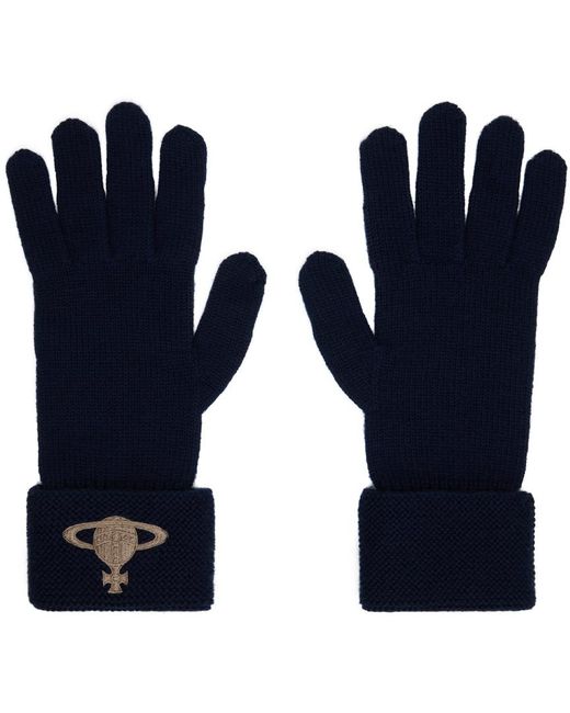 Vivienne Westwood Blue Embroidered Orb Gloves for men