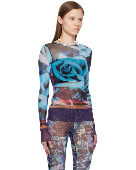 Jean Paul Gaultier Blue Roses Long Sleeve T-shirt