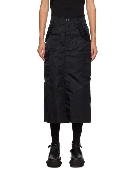Sacai Black Pleated Midi Skirt | Lyst