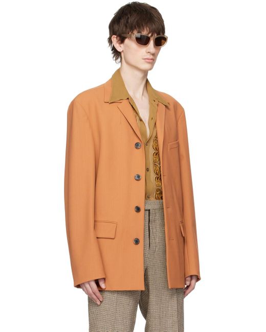 Dries Van Noten Orange Buttoned Blazer for men