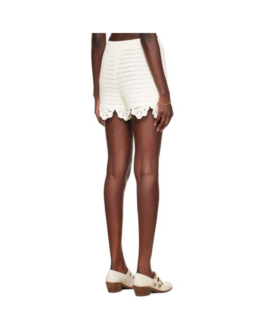 Chloé White Off- Crochet High-Waisted Logo Mini Shorts